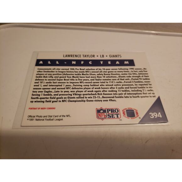 Lawrence Taylor 1991 Pro Set #394 - New York Giants - NFL - Picture 2 of 2
